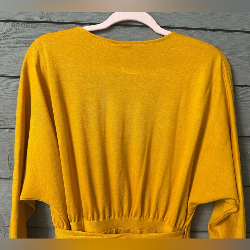 NWT A.N.D. EAWY Mustard Yellow Asymmetrical Wrap Dress Sz M Spring Summer Party - Picture 9 of 15